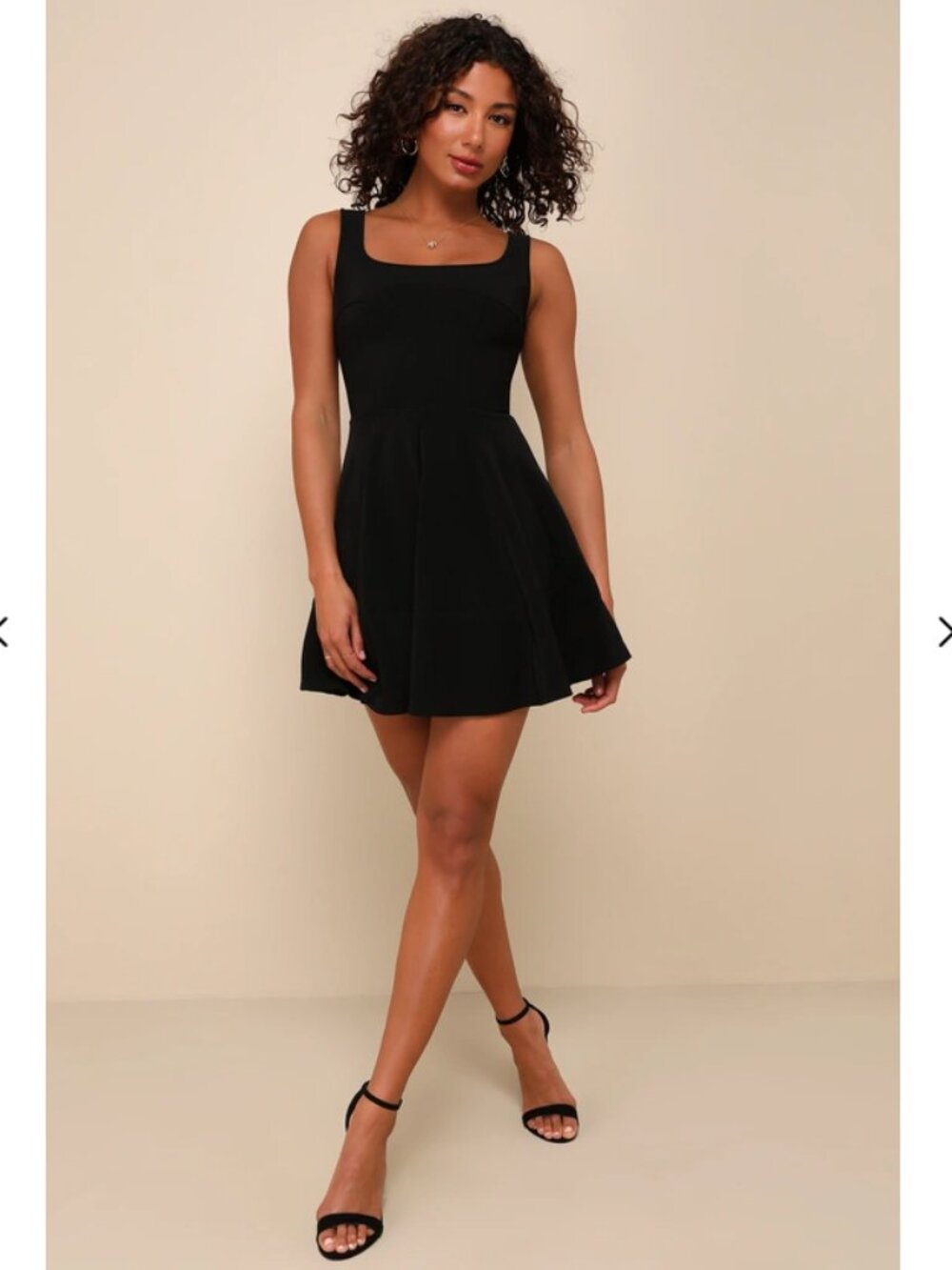 Lulus Home Before Daylight Black Mini Dress Square Neck Fit & Flare